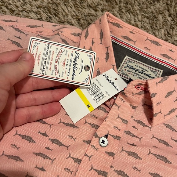 Flag and anthem nwt fish print cotton pink button up short sleeve - Picture 4 of 9